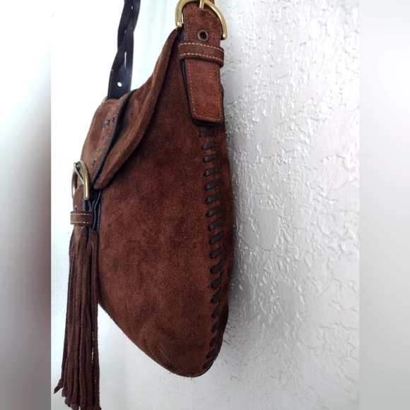 COACH Vintage Rare Brown Suede Fringe Saddlebag Crossbody Nwot 5484 Limited Edit - Picture 7 of 16